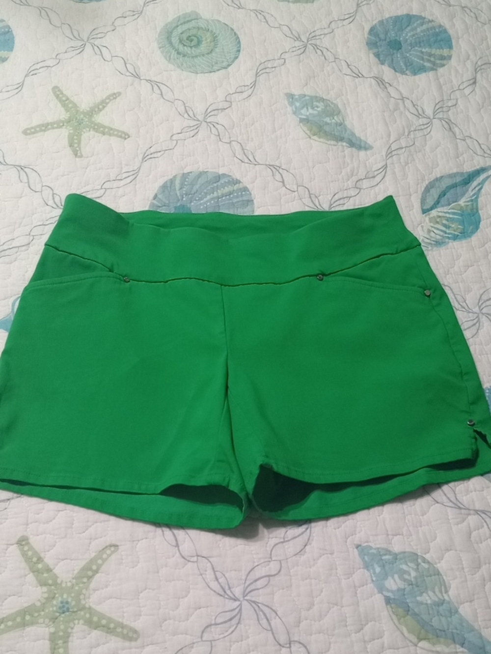 INC International Concepts Bright Green High-Waist Stretch Shorts